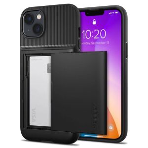Spigen Slim Armor CS Czarne etui do iPhone 14 Plus z uchwytem na kartę, pełny widok - Spigen
