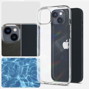 Priehľadné puzdro Spigen Crystal Pack pre iPhone 14 Plus s telefónom a textúrou vody - Spigen