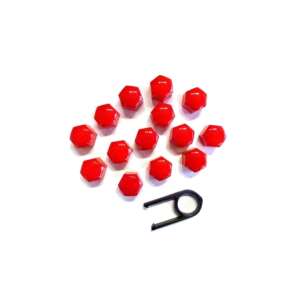 Piros kerékanya díszkupak, 19mm, 20 darabos készlet eltávolító eszközzel - Kerékcsavar