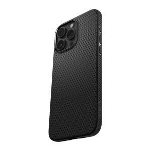 Spigen Liquid Air iPhone 15 Pro Max Hülle - Matt Schwarz, schräge Ansicht - Spigen