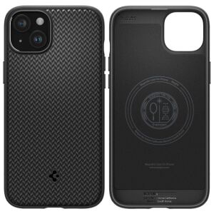 Spigen Mag Armor MagSafe Etui do iPhone 15 Plus Matte Czarny - Widok z przodu i od wewnątrz - Spigen