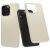 Spigen Thin Fit Beige Hülle für iPhone 15 Pro, die den Telefonschutz demonstriert