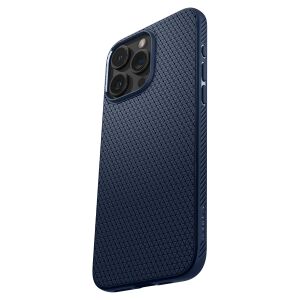Spigen Liquid Air Navy Blue iPhone 15 Pro Etui - Widok z boku pod kątem - Spigen