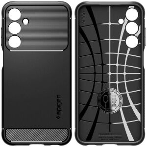 Spigen Rugged Armor Samsung Galaxy A25 5G Hülle - Matt Schwarz, Vorder- und Rückansicht - Spigen