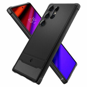 Spigen Rugged Armor Schwarze Hülle auf Samsung Galaxy S24 Ultra - Verbesserter Halt - Spigen