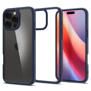 Spigen Ultra Hybrid Navy Blue obal pre iPhone 16 Pro, s priehľadným chrbtom a modrým rámom - Spigen