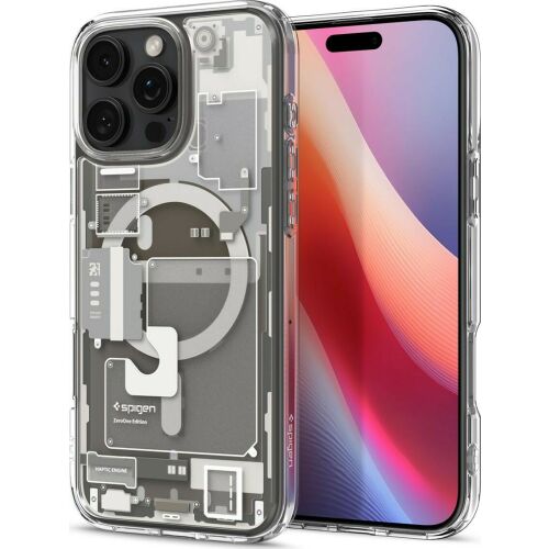 Spigen Ultra Hybrid MagSafe iPhone 16 Pro Hülle am Telefon, Zero One Design, Naturtitan