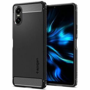 Husă Spigen Rugged Armor pe Sony Xperia 10 VI, neagră, vedere unghiulară - Spigen Huse telefon
