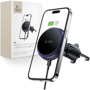 Suport auto Tech-Protect V4 Magnetic, Air Vent Mount, Compatibil MagSafe, Incarcare wireless 15W, Cablu USB-C 1m inclus, Negru 126619846 - Incarcatoare auto