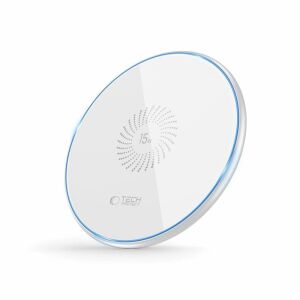 Tech-Protect Qi15W-C1 15W Kabelloses Ladegerät für Telefone, Weiß, schräge Ansicht - Tech-Protect