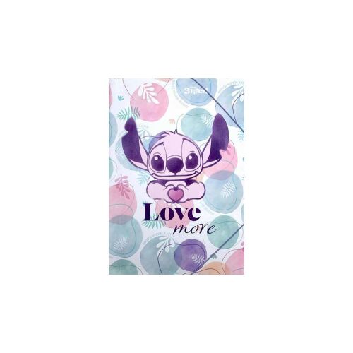 Coolpack A3 gumis mappa Stitch mintával, egy cuki Stitch karakterrel, aki egy szívet tart a kezében, és a 'Love more' felirattal. - CoolPack