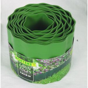 Zöld műanyag gyepszegély, 9 méter hosszú és 15 centiméter magas, feltekert, Hortene márka - Ágyásszegély