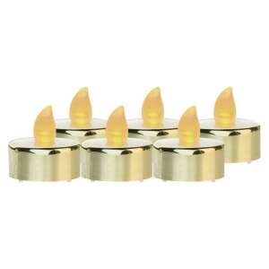 6 pack of gold LED tea lights, Emos brand, 3.8 cm diameter, battery operated, indoor use - EMOS