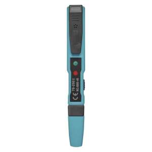 EMOS VT-120 voltage tester, blue and grey, front view - EMOS