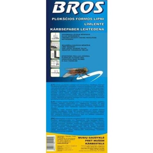 Bros légyfogó szalag, 0,25 x 10 méter, hatékonyan fogja el a legyeket, szúnyogokat, molyokat, nem mérgező