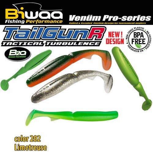 Biwaa TailGunR 4.5 hüvelyk 11.5cm 202 Limetreuse puha műanyag horgászcsali - Gumicsali és twister