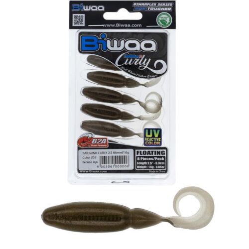 Biwaa Tailgunr Curly 2.5 inches-es puha műcsali bronz Ayu színben, 8 darabos csomag - Gumicsali és twister