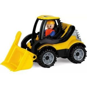 Žltá hračka stavebný stroj s figúrkou pracovníka, značka Lena, 21 cm - Autá a vozidlá