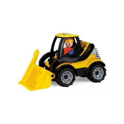 Gelbes Spielzeug-Baufahrzeug mit Arbeiterfigur, Marke Lena, 21 cm