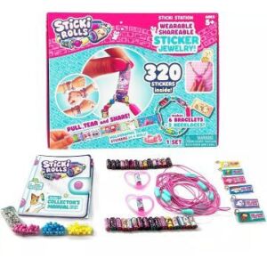 Sada na výrobu šperkov Sticki Rolls s 320 dielmi, s nálepkami, korálkami, príveskami a šnúrkami na výrobu náramkov a náhrdelníkov - Hračky na výrobu šperkov