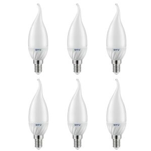 6er Set LED-Flammenlampen 8W(54W) GTV, C37L, E14, 720 lm, neutrales Licht (4000 K), Energieklasse F