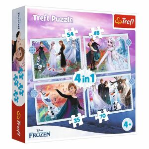 Set Puzzle Trefl Frozen 2, cutie 4 în 1, cu Elsa, Anna, Olaf și Kristoff - Trefl Puzzle