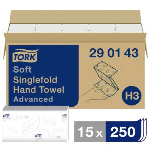 Tork 290143 Singlefold kéztörlő, fehér, 2rét, V hajt., 23x22,6m, H3 (15csom./krt.) 126709153 - Tork