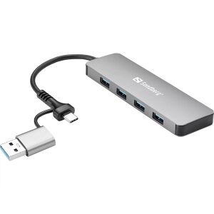 Sandberg USB-C/A - 4xUSB 3.0 Hub, Alumínium, 4 portos USB Hub - Sandberg