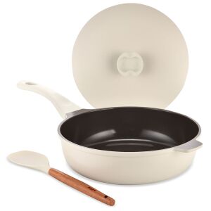 ZASS Gourmet krémszínű serpenyő tapadásmentes bevonattal, fedővel és spatulával - Főzőedény & Sütőedény