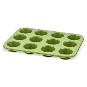 Tepsi 12 muffinhoz ZASS Gourmet, ZG-BW 01, 35x26,5x3cm, Szénacél, Tapadásmentes bevonat, Gáz- és/vagy elektromos sütővel kompatibilis, Zöld szín 126713059 - Muffin sütő
