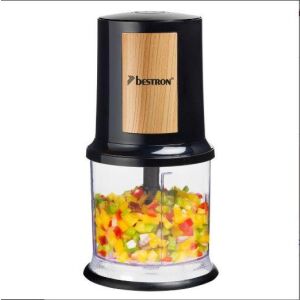 Bestron AKC200BW ételaprító tele aprított zöldségekkel - Kézi aprító, Kézi mixer, Gyümölcscentrifuga és préselő és Elektromos tésztagép