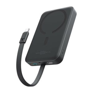 Baseus Mini 10000mAh 30W mágneses Powerbank Fekete, ferde nézet - Baseus