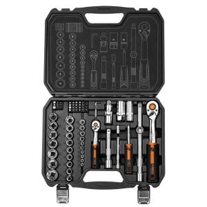 NEO Tools Set de chei tubulare și biți, 73 de piese, în cutie deschisă, cu antrenare de 1/2" și 1/4" - NEO Tools