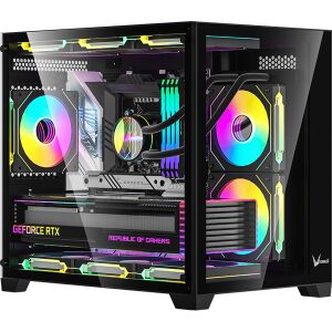 Zmontowana obudowa PC Formula Crystal Z5 Black mATX prezentująca wewnętrzne komponenty i wentylatory RGB - Artykuły techniczne i elektronika