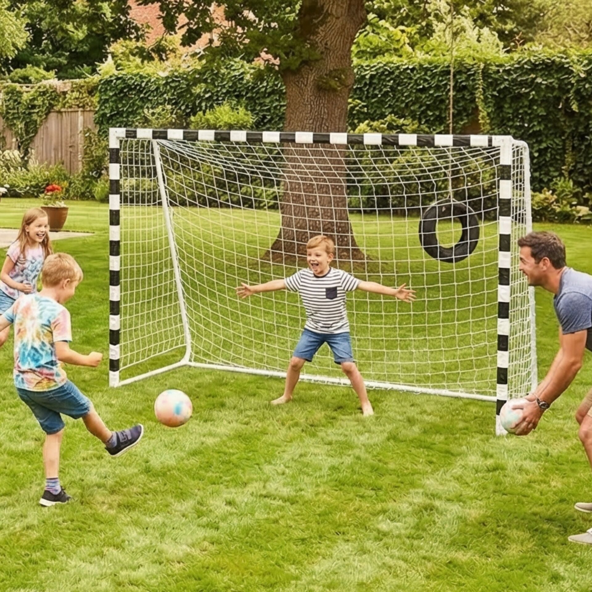 E-shop Kovová futbalová bránka Pepita so sieťou 300x200x120cm - čierno-biela