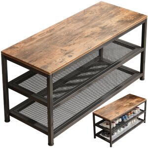 REGÁL NA TOPÁNKY SO SEDADLOM S VEĽKOU POLICOU PRIEMYSELNÝ LOFT RETRO 73 CM