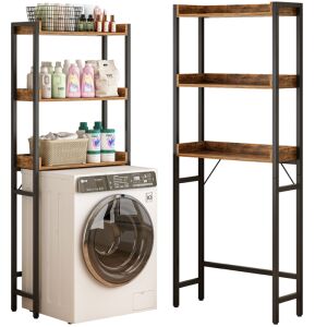Loft Industrial Badezimmerregal über Toilette oder Waschmaschine, 165 cm, drei Regale, rustikal braun und schwarzer Metallrahmen - Badezimmerschrank