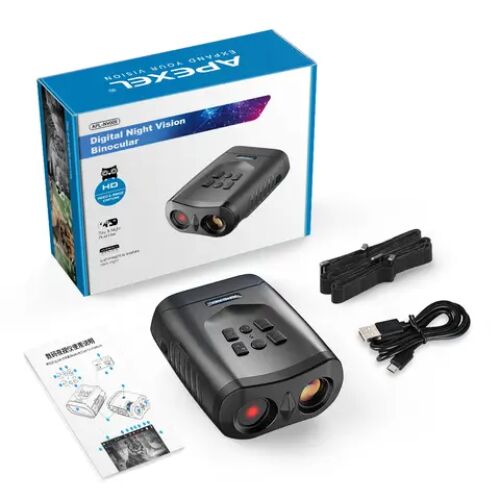 Binoclu cu vedere nocturnă digitală Apexel NV009 cu accesorii și ambalaj