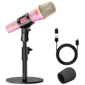 Professzionális PC/mobiltelefon mikrofon, dinamikus, Tonor TD310 - RGB fény, gyors némítás és állvány podcast játékhoz RGB-vel, felvétel, élő közvetítés, YouTube, éneklés, stúdió, Tiktok, USB