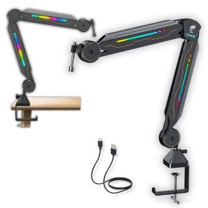 Stativ Microfon Profesional Tonor T90 - Stand Birou & Studio Gaming, Lumini RGB Touch (11 moduri de Lumina Colorata), Brat Foarfeca Reglabil 360°, Clema Imbunatatita pentru birou (max 7 cm), 126859625 - Accesorii pentru microfon
