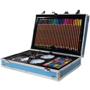 Комплект за рисуване и живопис, 145 части в алуминиева кутия, отворен - WePro Store