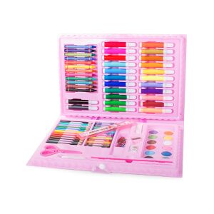 86-teiliges Kunstset für Kinder im rosa Koffer, inklusive Buntstifte, Marker, Wasserfarben und Bleistifte. - Welora