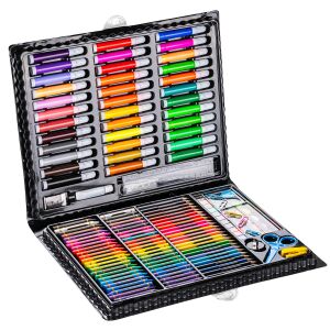 Otwarty 150-elementowy zestaw artystyczny z markerami, kredkami i farbami w plastikowym etui - WePro Store