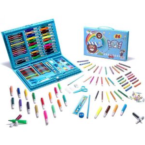 86-teiliges Malset mit blauer Tragetasche, inklusive Buntstifte, Filzstifte, Farbstifte und Aquarellfarben - Iso Trade