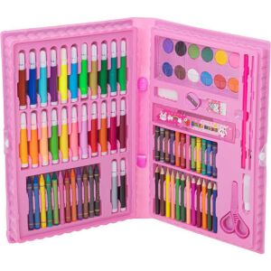 86-teiliges rosa Kunstset für Kinder, offener Koffer mit Markern, Buntstiften und Farben - Iso Trade