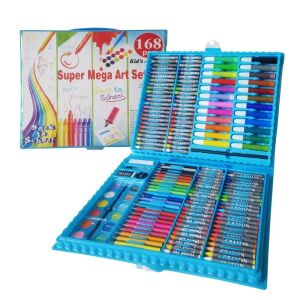 WePro Store Kinder Mal- und Zeichenset, 168-teilig, 24 Buntstifte, 48 Wachsmalstifte, 48 Ölpastelle, 12 Aquarellfarben, 24 Marker, Blau
