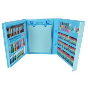 Kunstset zum Malen, im Koffer, 208 Elemente, Bleistifte, Pastelle, Marker, Farben, Lineal, blau 126860359 - Ikonka
