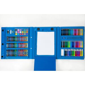 Salestore.ro® Komplettes Mal- und Zeichenset, 208 Teile: Marker, Buntstifte, Ölpastelle und Wasserfarben, für die Kreativität von Kindern, Premium-Qualität, Blau
