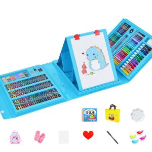 208-teiliges blaues Kunstset für Kinder, inklusive Buntstifte, Marker und Zeichenbrett - WePro Store