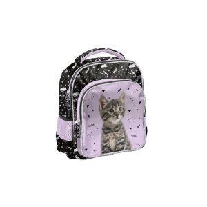 Cicás ovis hátizsák - fekete, lila. Fekete és lila cicás óvodai hátizsák. - Paso
